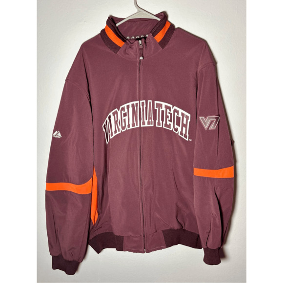 Virginia Tech Hokies Majestic NCAA Full Zip Maroon Sewn On Jacket Sz 2XL - Picture 1 of 11